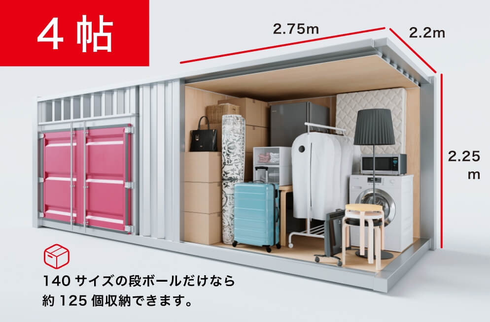 4帖 140サイズの段ボールだけなら約125個収納できます。